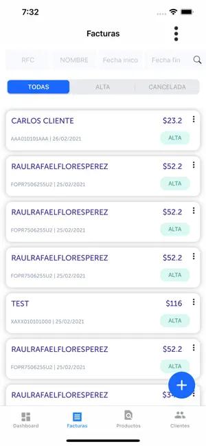 FiscoClic Invoice History & CFDI Tracking Dashboard